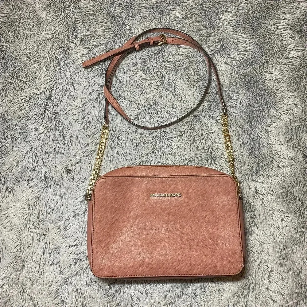 Michael Kors Pink Crossbody Jet Set Purse Saffiano Leather